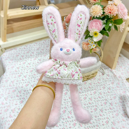 30cm Cute Pull-out Rabbit Plush Toy Keychain Creative Plush Ear Pulling Bunny Pendant Bag Charm Kids Stress Relief Gift