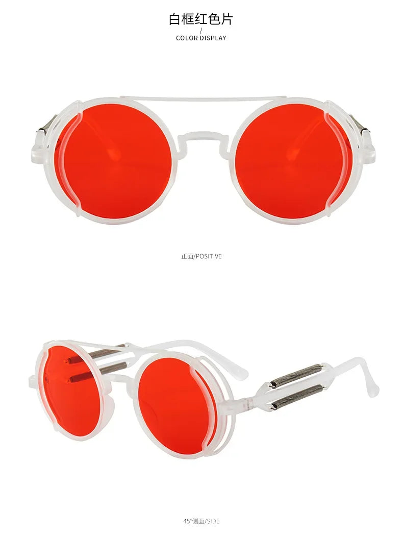 Klasyczne gotyckie okulary przeciwsłoneczne Steampunk Luksusowa marka Projektant Wysokiej jakości męskie i damskie retro okrągłe okulary przeciwsłoneczne z oprawką z PC