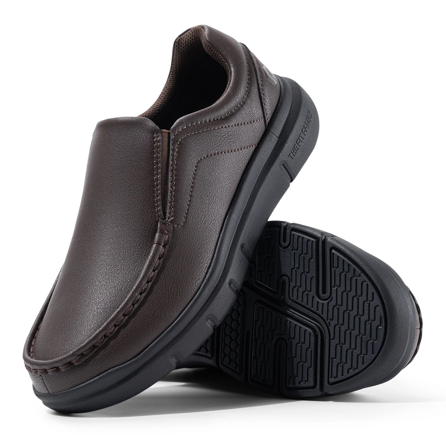 Fitville Men'S Slip-On Shoes Wide Width Leather Casual Shoes Lightweight For Swollen Feet With Arch Support Pain Relief
