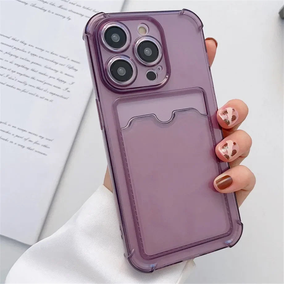 Przezroczyste Etui Portfelowe na Karty do iPhone 16 15 14 13 12 11 Pro Max Mini X XR 7 8 Plus Przezroczysta Odporna na Wstrząsy Miękka Obudowa
