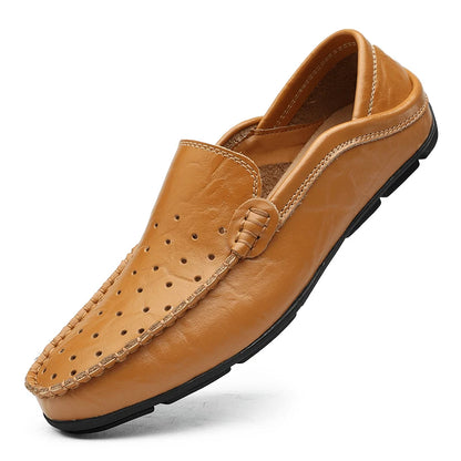 Men's Driving Shoes Large Size Loafers Hollow out Casual Bean Bean Shoes Leather Slip-On Footwear for Men