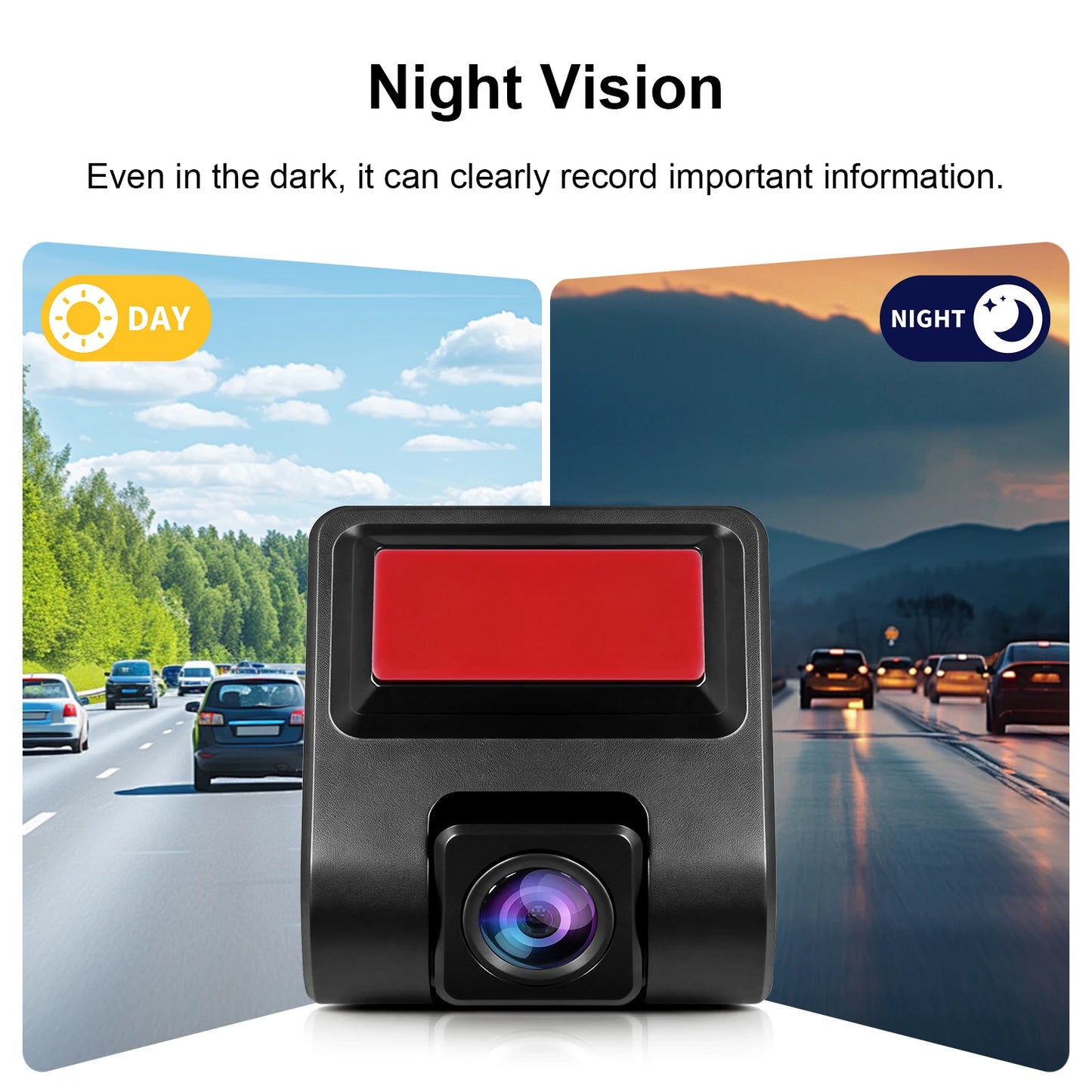 USB Front Dash Camera Universal Car DVR for Android System with ADAS Plug in the SD Card, Night Vision Loop Recording 1080P HD