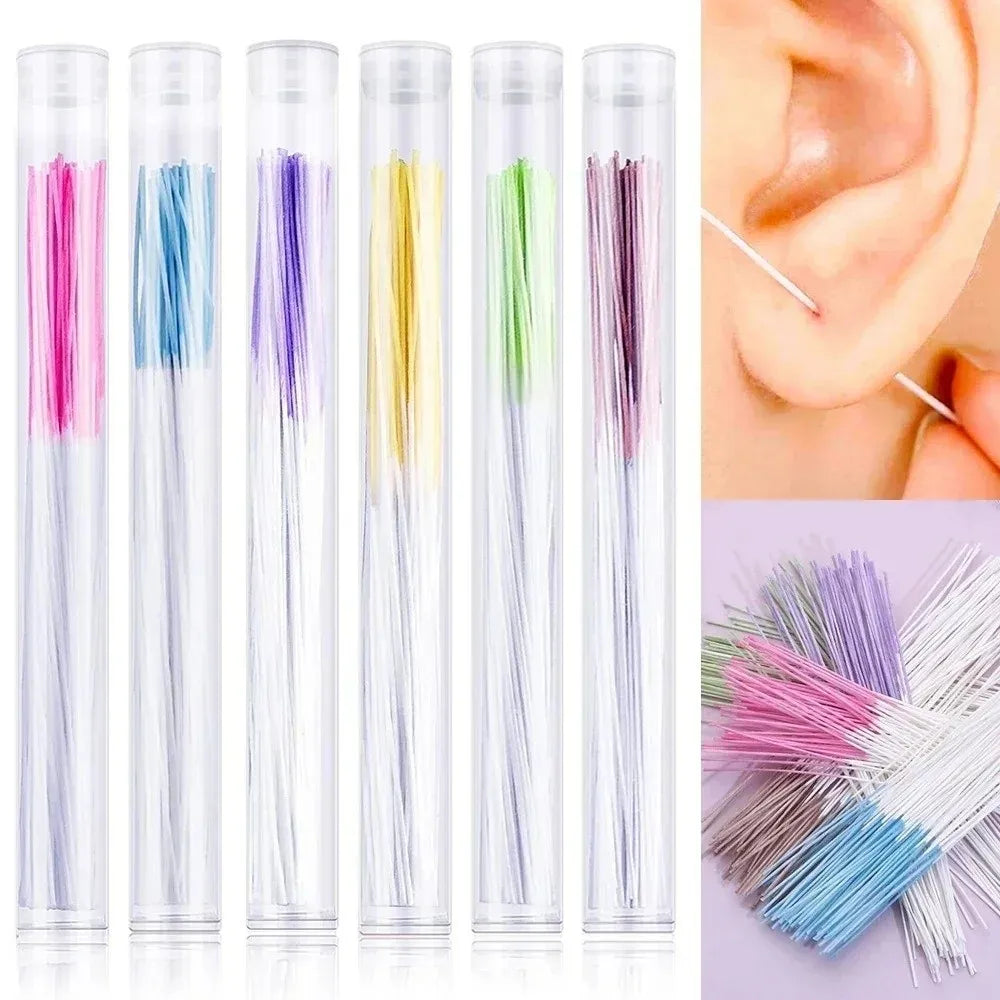60Pcs Colorful Pierced Ear Cleaning Line Set Paper Floss Herb Solution Ear Hole Cleaning Kit Effective Anti-Blocking