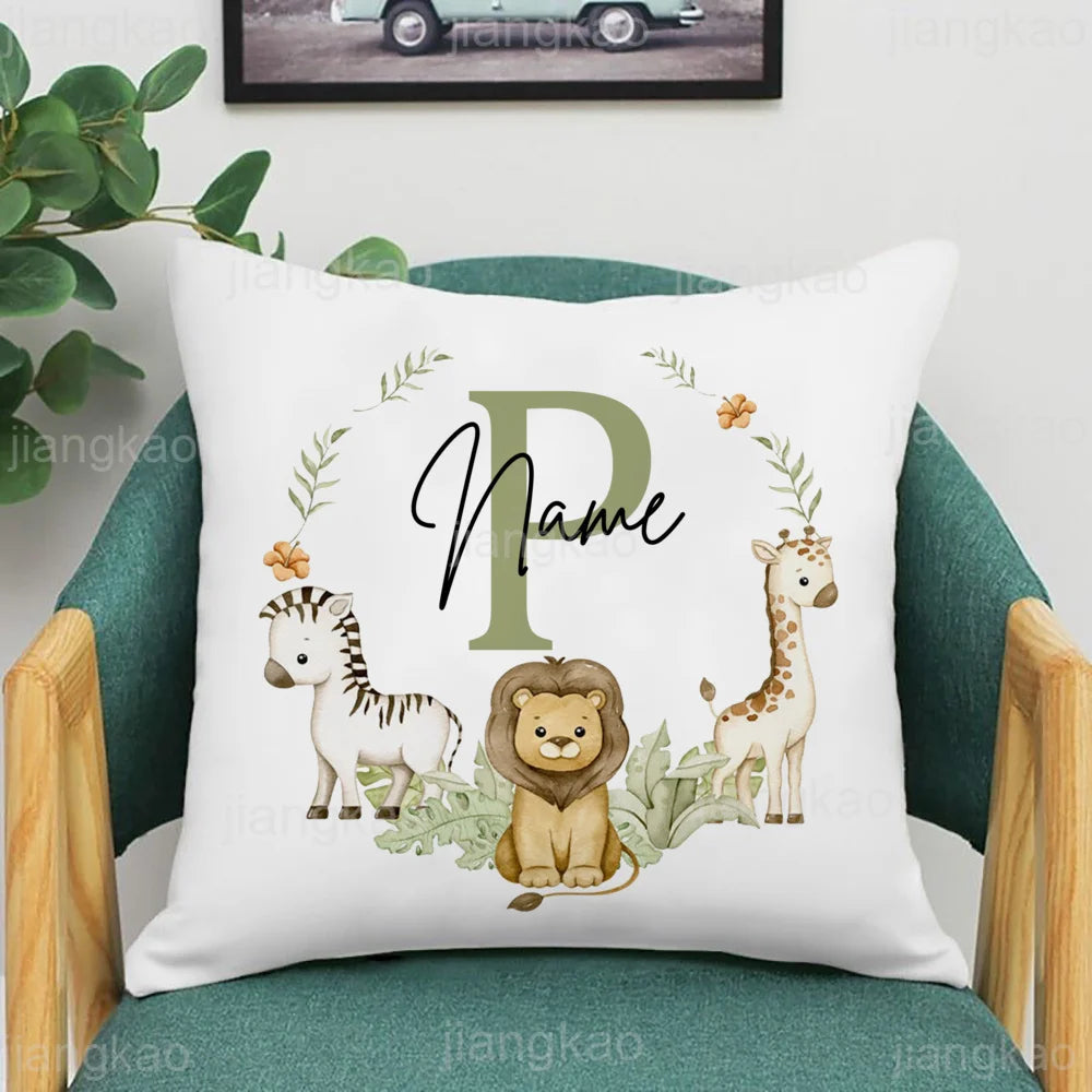 Animal with Name Pillow Case Personalized Pillow Dust Cover Bedroom Kids Wild Party Decoration Pillowcase Birthday Children Gift