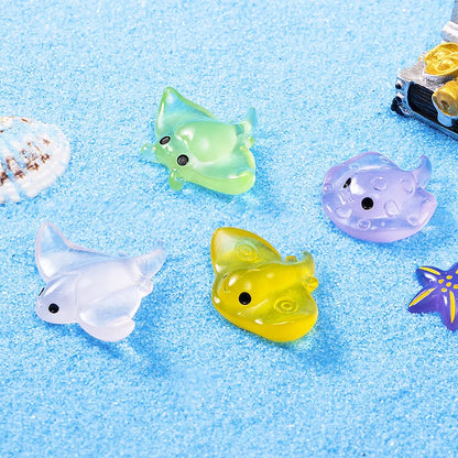 30pcs Cartoon Manta Ray Luminous Ocean Animal Ornament Resin Craft Cute Ocean Animal Miniature Figurines DIY Mini Animals Statue