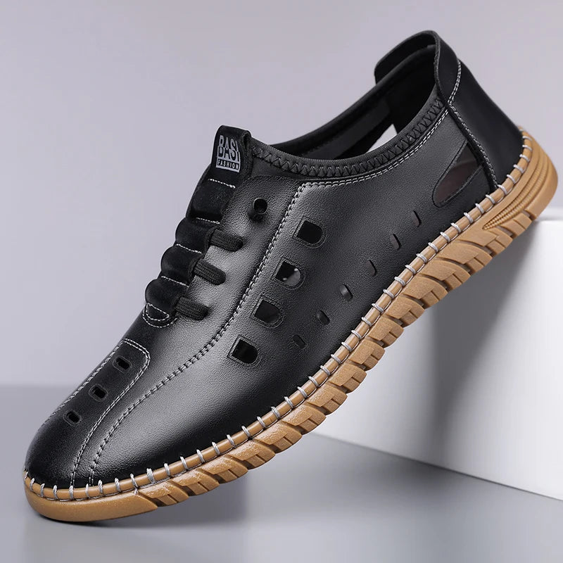 Men's Summer Hollow Slip-on Loafers, Comfortable & Breathable, Anti-slip Hole Shoes for Driving-WC2516