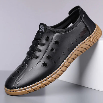Men's Summer Hollow Slip-on Loafers, Comfortable & Breathable, Anti-slip Hole Shoes for Driving-WC2516