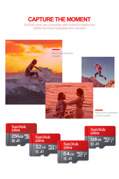 SanDisk 100% Original Memory Card 128GB 64GB 32GB A1 Micro SD Card Class 10 UHS-1 TF Flash Card for Samrtphone/PC