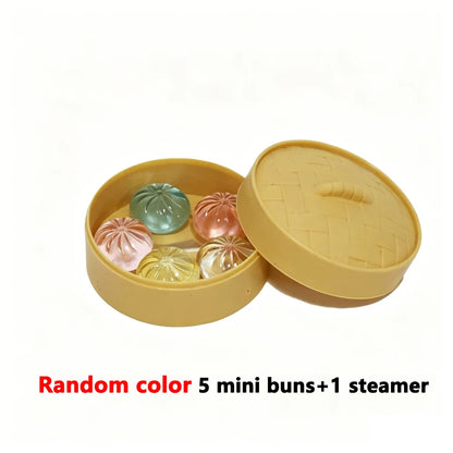 5 Mini Squishy Dumplings with Steamer Squeezable Toys Set Fidget Sensory Toy For Adults Stress-relieving Toys Birthday Favors