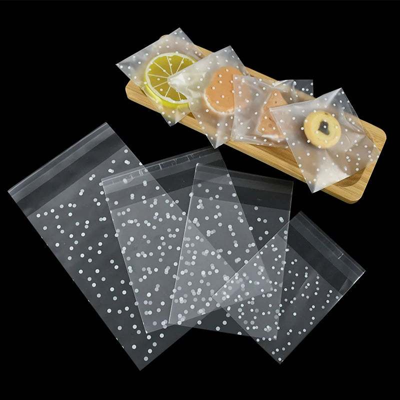 100pcs Plastic Transparent Cellophane Bags Polka Dot Candy Cookie Gift Bag Self Adhesive Candy Bags for Wedding Birthday Party