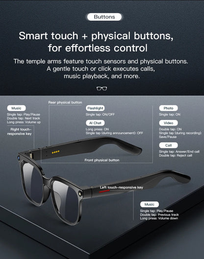 New HD 800W Camera Smart Glasses Men 100+Language Translation 1080P Shoot Video WIFI Transmission 3D Music Call Sunglass Glasses