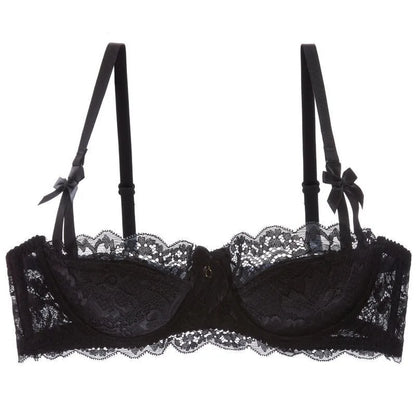 French Pure Passion Bow Shaped Shoulder Strap Lace Sexy Half Cup Push Up Bra Set Women's Thin Lingerie Big Breast Small Cup S-XL
