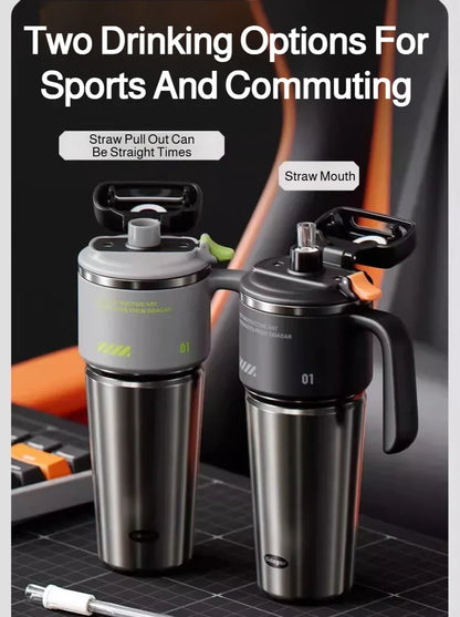 1L 304 Stainless Steel Vacuum Insulated Water Bottle One Touch Flip Lid Thermos Mug with Straw Handle for Car Travel Home Daily
