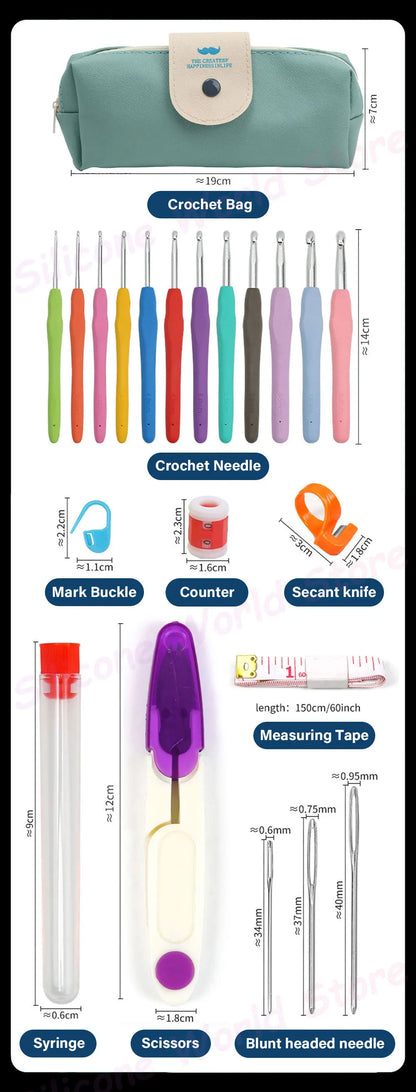 Silicone World 45/37PCS Crochet Set DIY Hand Held Knitting Tools Woolen Weaving Tool Kits With Storage Bag Hook Needle Set
