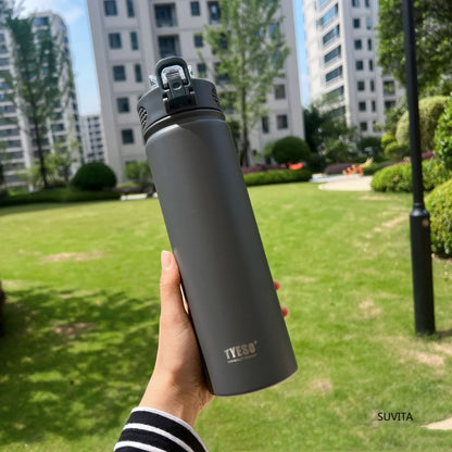 TYESO 600/750ml Thermos Water Bottle with Straw, Stainless Steel Car Thermal Sports Cup, Keeps Cold & Heat Travel Mug