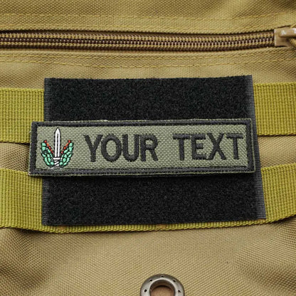 Customized name text embroidery patch with tactical patch army green background, tactical name sticker, hook and fur on the back
