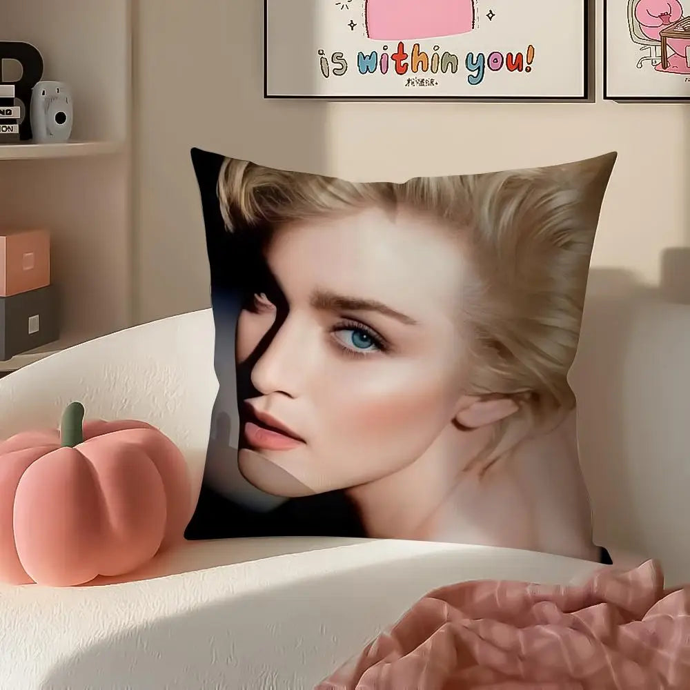 Iconic Pop American Singer M-Madonna Cushion Cover Pillowcase Short Plush Invisible zipper Room Sofa Cushion Cover