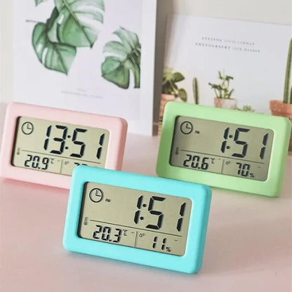 Mini Digital Clock Temperature Humidity Portable Watch Clock Thermometer Hygrometer 12/24 Hours Battery Powered Clock Home Table