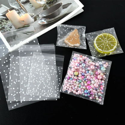 100pcs Plastic Transparent Cellophane Bags Polka Dot Candy Cookie Gift Bag Self Adhesive Candy Bags for Wedding Birthday Party