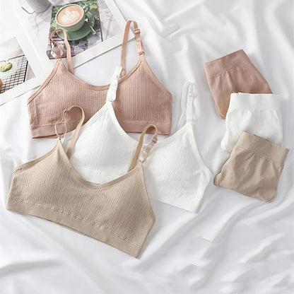 Women Push-Up Bra And Panties Set Wire Free Seamless Bra Sexy Lingerie High Waist Thongs Sports Brassiere Female Underwear Set
