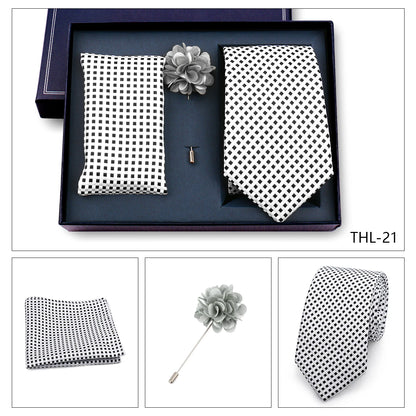 Elegant Ties For Men Classic Paisly Neck Tie Pocket Square Brooch Set With Gift Box Mens Business Wedding Suit Accessories