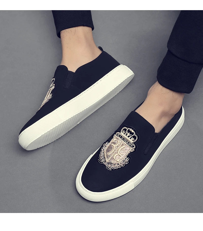 Men's Fashionable Embroidered Slip-On Loafers Comfortable Breathable Soft-Soled Casual Shoes-20338