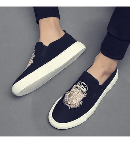 Men's Fashionable Embroidered Slip-On Loafers Comfortable Breathable Soft-Soled Casual Shoes-20338
