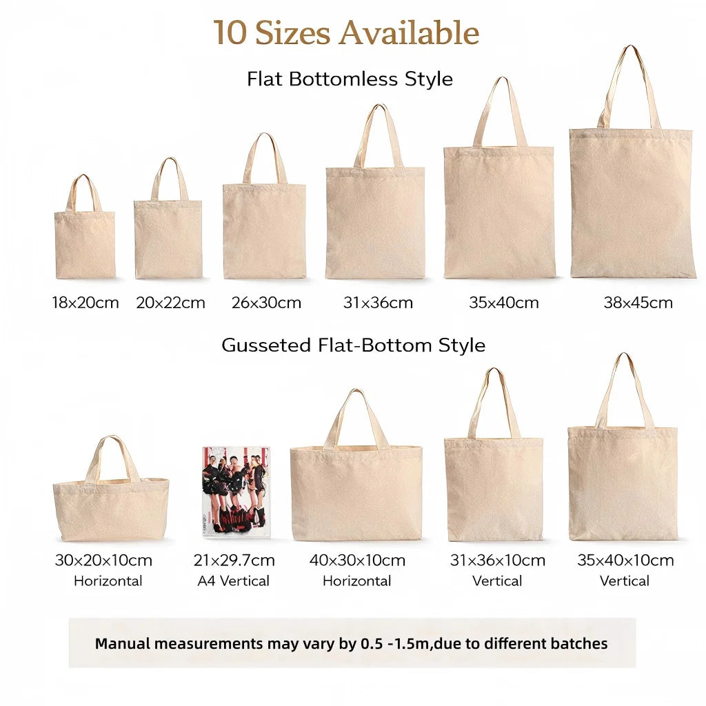 Wholesale 50pcs/Lot Reusable Canvas Tote Bags Custom Logo Shopping Bags Bulk Promotional Eco-Friendly Cotton Grocery Bags