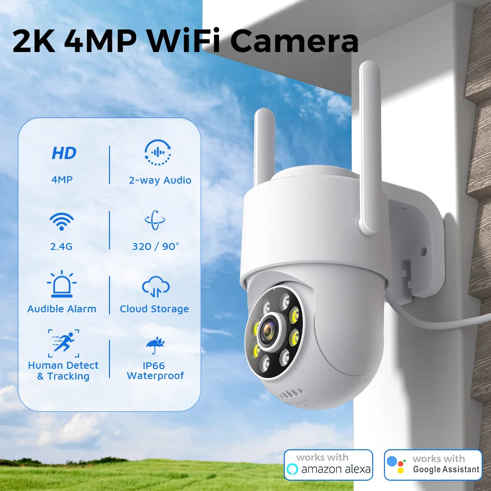 4MP 2K Mini Wifi Camera with 4X Digital Zoom Indoor Night Vision IP Surveillance Camera for Home Security Protection ICsee APP