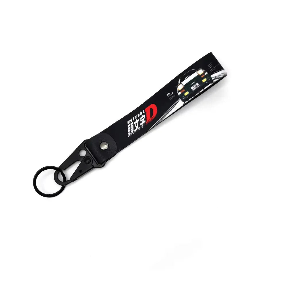 Initial D Car Keychain Nylon JDM Style Gift Lanyard Keyring Auto Key Steel Spring Clip Key Starp Key Pendant