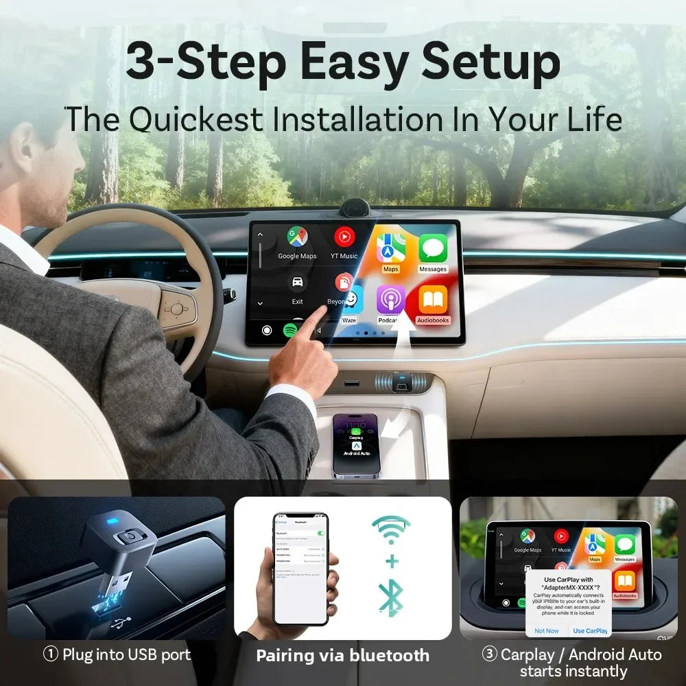 Ottocast Mini Dot 2in1 Wired To Wireless CarPlay Adapter Android Auto Dongle Smart AI Box Auto Connect Plug Play Car Accessories