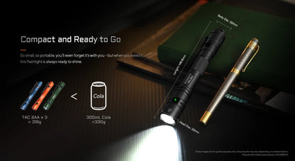 ACEBEAM TAC 2AA EDC Flashlight Rechargeable Wide Voltage(1.2-4.8V) LED Torch With Self Defense Strobe Mode Flashlights Camping