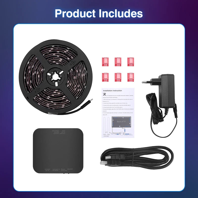 TV Ambient Backlight For 40-85Inch Color Real-Time Sync LED Light Strip For 4K HDMI-Compatible 2.0 Device Sync Box Light Kit