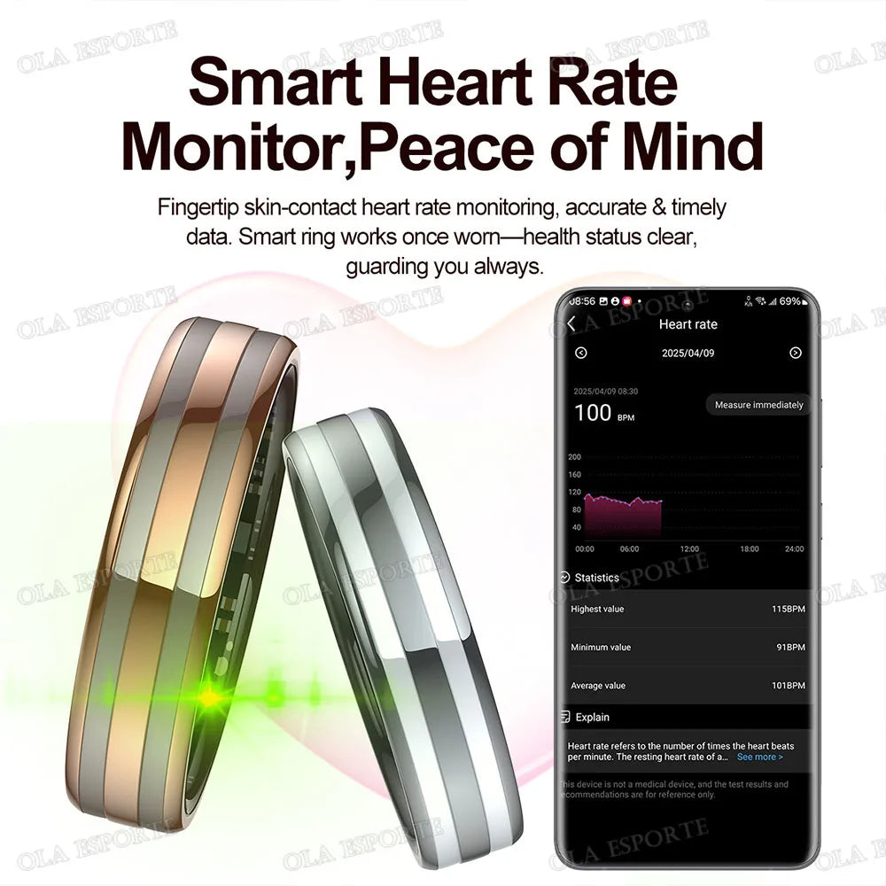 Men Women Smart Ring 5ATM Waterproof Pedometer Multi-function Ring Heart Rate Blood Pressure Monitor Health Smart Ring 2025 New