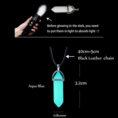2Pcs/Set Luminous Hexagonal Column Heart Pendant Couple Magnetic Necklace Natural Stone Geometric Pendant Necklace Jewelry Gifts