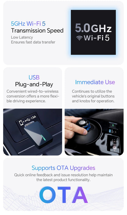 XUDA 2in1 Wireless CarPlay Dongle Wireless Android Auto Adapter AI Smart Box Car Intelligent Systems For Car With Wired CarPlay