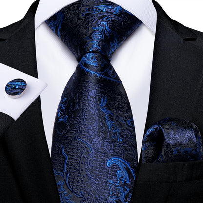 Black And Silver Paisley Floral Men's Ties Gray Blue Pink Wedding Accessories Neck Tie Set Handkerchief Cufflinks Gift For Men
