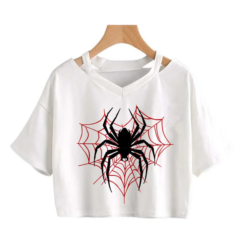 Women 's Sexy Cropped T Shirt Woman Graphic Gothic Spider Printed Tshirt Spring Summer Vintage Crop Tops 90s Clothes