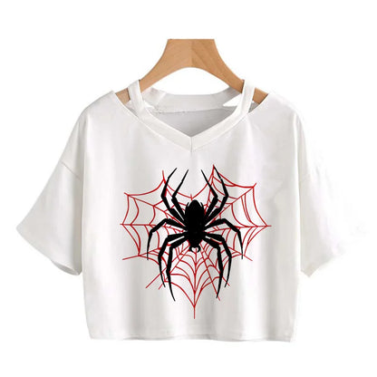 Women 's Sexy Cropped T Shirt Woman Graphic Gothic Spider Printed Tshirt Spring Summer Vintage Crop Tops 90s Clothes