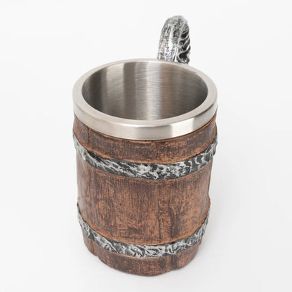 Wooden Barrel Beer Cup Stainless Steel Coffee Mug Viking Style Vintage Beer Mug Double Wall Drinking Cup Halloween Bar Drinkware
