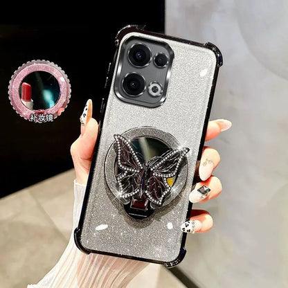 Glitter Mirror Butterfly Bracket Magnetic Holder Case for vivo V50 Lite vivo V50 V60 V40 V30 Lite V30 Pro Shockproof Clear Cover