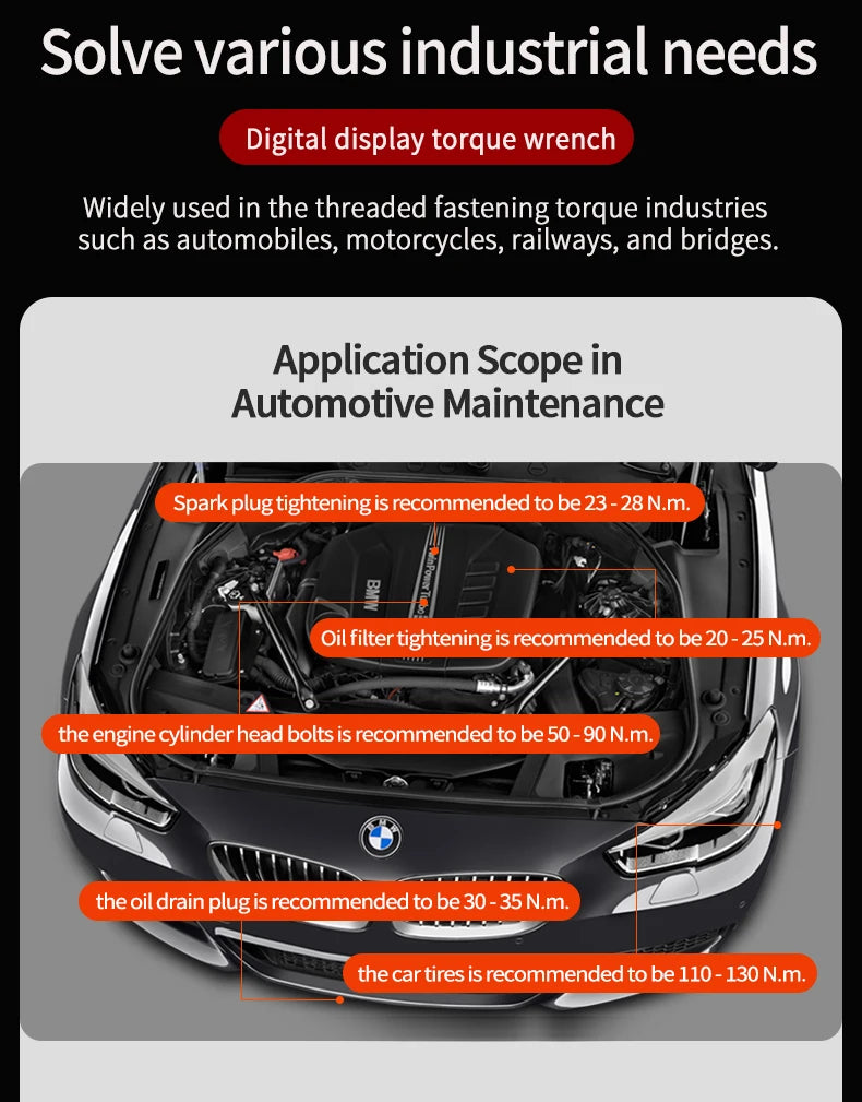 MOVECRAB Series Digital Torque Wrench 1.5-340N.m 2% Accuracy Preset Values with Buzzer, LED Flash & HandleVibration Notification