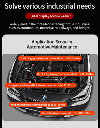 MOVECRAB Series Digital Torque Wrench 1.5-340N.m 2% Accuracy Preset Values with Buzzer, LED Flash & HandleVibration Notification