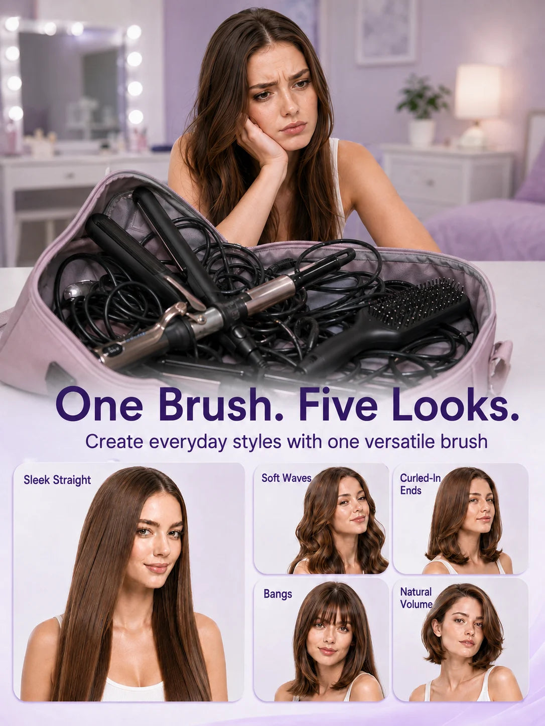 Electric Hair Straightening Brush Hot Comb Hair Straightener USB Rechargeable Wireless Portable Hair Straightener
