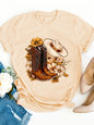 Floral Cowboy Boots Women's Tee - Western Style Graphic, Country-Inspired Print for Casual Daily Wear
