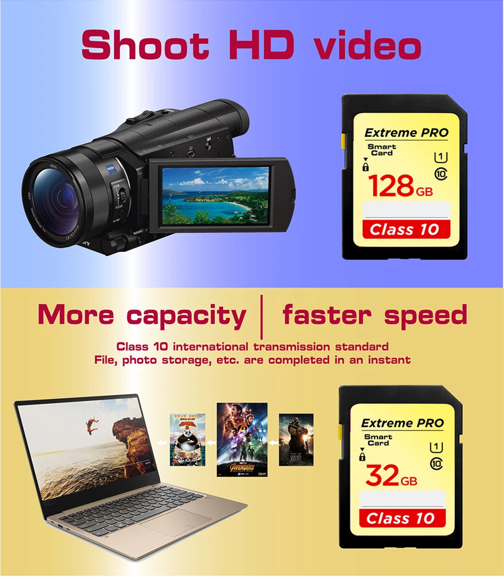 Memory Card Camera 32gb SD1XC SD1HC Card C10 128GB 64GB cartao de memoria  256gb sd card For CANON SONY SRL 16GB 32GB