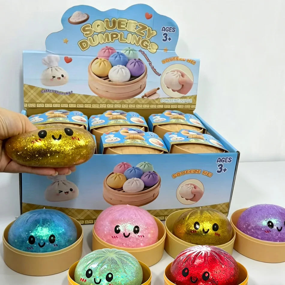 Giant Dumpling Squishies Bun Toy, Slow Rising Glitter Dumpling Stress Ball, Stress Relief Fidget Toy for Home Office toys