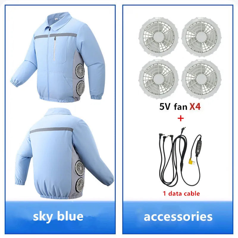 Men'S Summer Fishing Driving With 4 Fans For Heatstroke Prevention And Cooling Construction Site Work Coat (Without Power Bank)