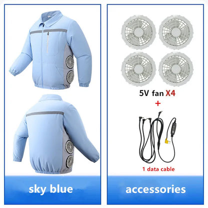 Men'S Summer Fishing Driving With 4 Fans For Heatstroke Prevention And Cooling Construction Site Work Coat (Without Power Bank)