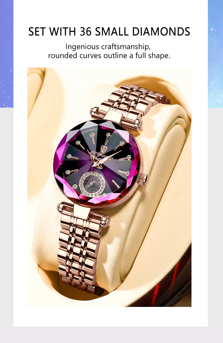 POEDAGAR Luxury Diamond Dial Woman Wristwatch Waterproof Stainless Steel Watch for Ladies Elegant Simple Quartz Women's Watches